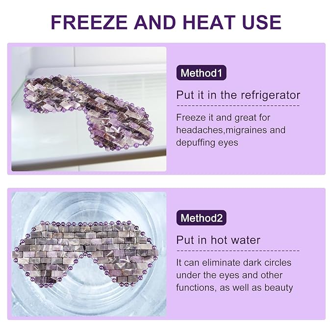 gemshan Jade Eye Mask, Amethyst Crystal Mask,Gemstone Eye Mask Anti Aging Therapy Hot or Cold Using (#2-Amethyst)