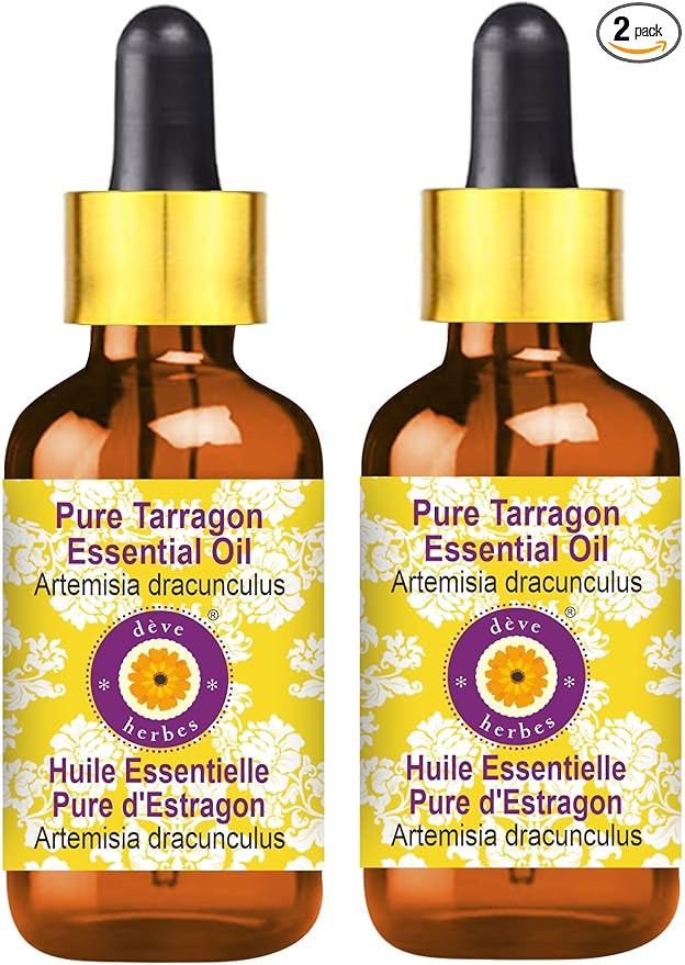 Deve Herbes Pure Tarragon Essential Oil (Artemisia Dracunculus) with Glass Dropper Steam Distilled (Pack of Two) 100ml X 2 (6.76 oz)