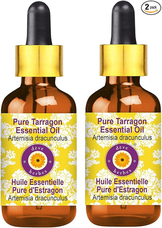 Deve Herbes Pure Tarragon Essential Oil (Artemisia Dracunculus) with Glass Dropper Steam Distilled (Pack of Two) 100ml X 2 (6.76 oz)