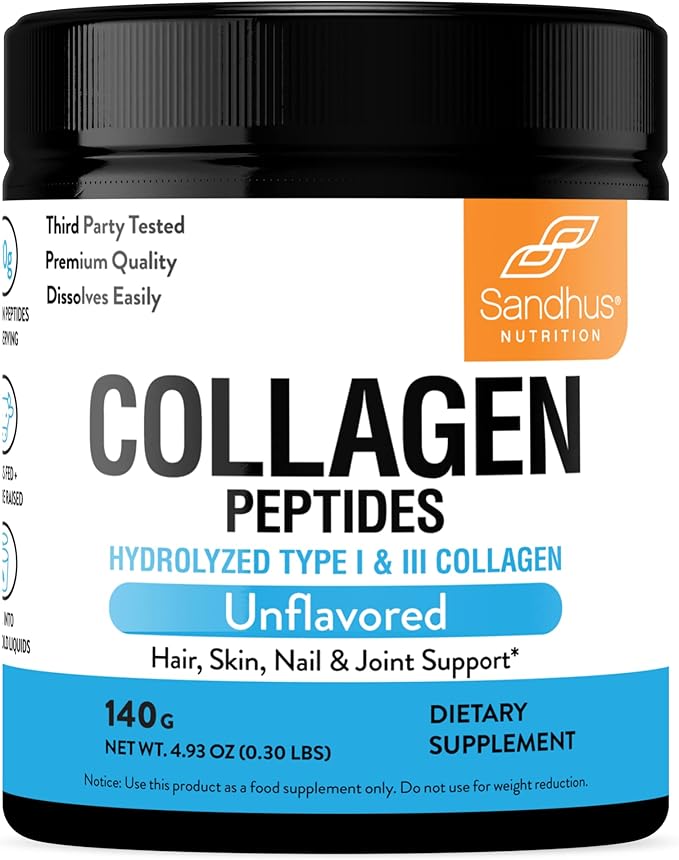 Sandhu's Collagen Peptides Powder|4.9 oz Unflavored| Grass-Fed Hydrolyzed Bovine Collagen | Supports Youthful Skin, Hair, Nails, Mobility, Flexibility, & Bone Health