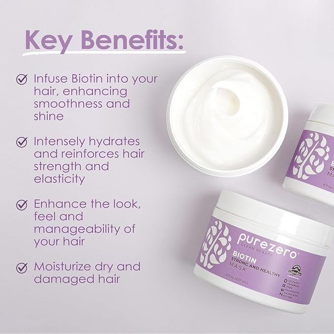 PureZero Biotin Strengthening Hair Mask 8 oz – Nourishing, Moisturizing, & Repairing for Stronger, Healthier Hair