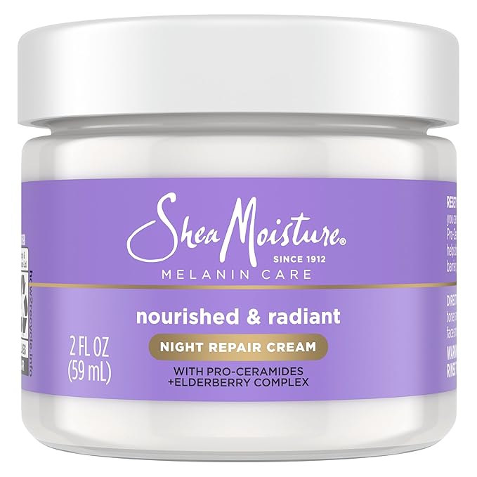 SheaMoisture Melanin Care Night Repair Cream Nourished & Radiant for Strengthening Skin's Moisture Barrier, with Pro-Ceramides +Elderberry Complex, 2 oz