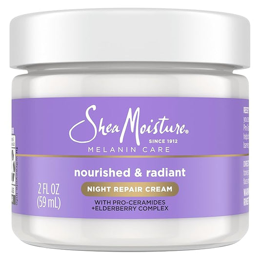 SheaMoisture Melanin Care Night Repair Cream Nourished & Radiant for Strengthening Skin's Moisture Barrier, with Pro-Ceramides +Elderberry Complex, 2 oz