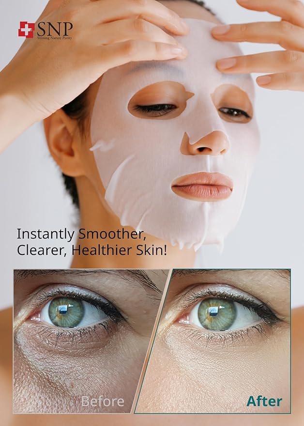 SNP [K Beauty Jade Soothing Ampoule Sheet Mask | Cleansing and Purifying All Sensitive Skin Types | Calming, Hydrating, and Moisturizing Facial Skin | Korean Face Masks Skincare | 10 Sheets