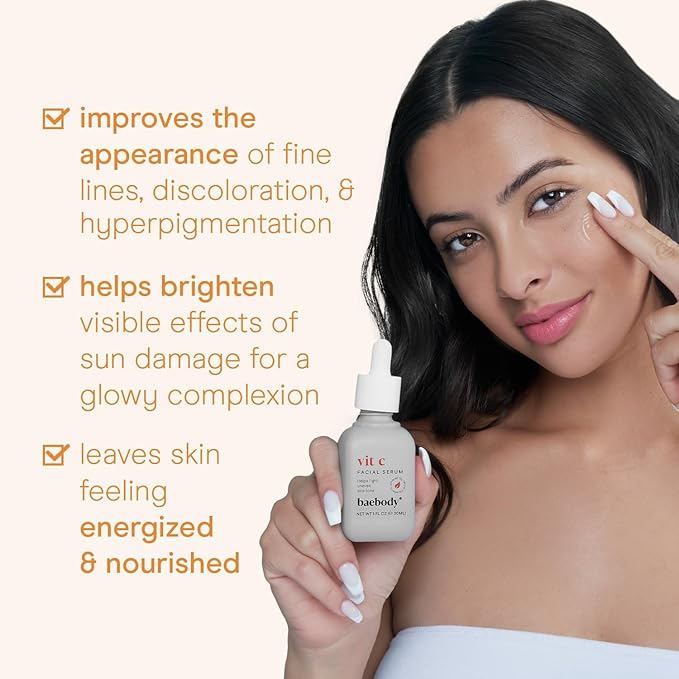 Baebody Made in USA Vitamin C Face Serum - Vitamin C Serum for Dark Spots and Dull Skin - With Hyaluronic Acid (1 fl oz/30 ml)