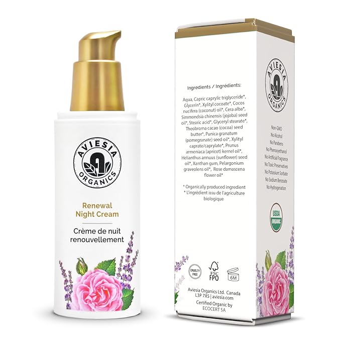 Renewal Night Cream - USDA Certified- NO Alcohol. NO Parabens. NO Artificial Fragrance. Deep Moisturizer for Hydrating.Repairing.Replumping .Perfect for dry skin (60ML)