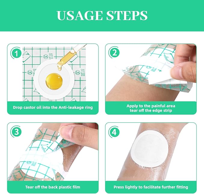 20 Pcs Disposable Clear Castor Oil Patches, Pu Film Waterproof Castor Oil Belly Button Patch, 6.7 x5.1'' Organic Cotton Pads Self-Adhesive, Hypoallergenic, Suitable for Navel, Abdomen, (Oil-Free)