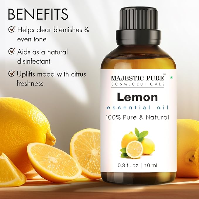 Majestic Pure USDA Organic Lemon Essential Oil | 100% Organic and Premium Quality| Aromatherapy, Skincare, Hair Care, & Household Use | 0.3 fl. Oz