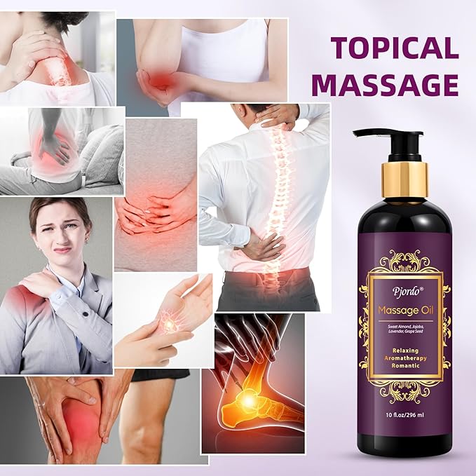 Aromatherapy Lavender Massage Oil, 10 fl oz Relaxing Massage Oil for Massage Therapy with Grape Seed, Sweet Almond & Jojoba, Spa Quality Oils for Soothing, Calming