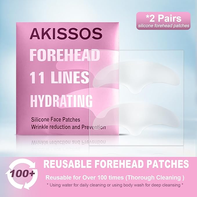 Akissos Forehead Wrinkle Patches Silicone Reusable Forehead Wrinkles Treatment - Overnight Face Tape for Wrinkle, Frown, 11 Lines Wrinkle Patches - Smoothing & Hydrating Non Invasive for Fine Lines