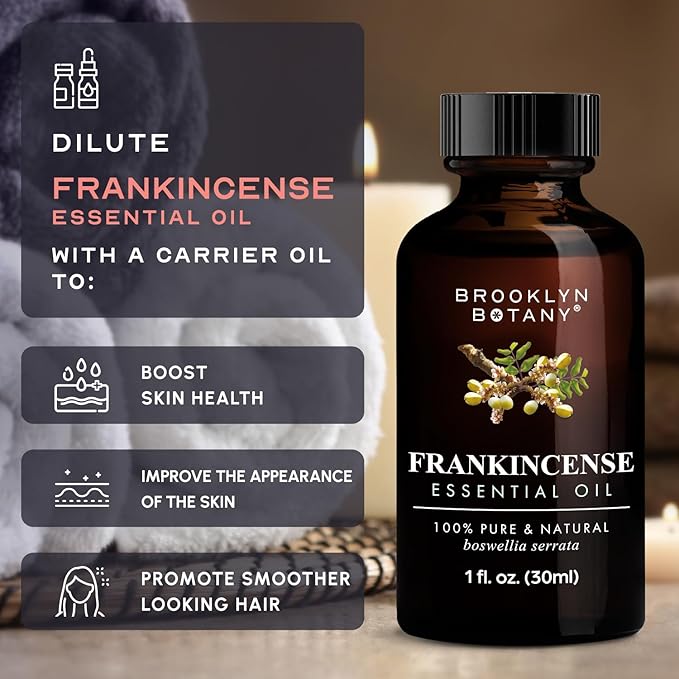Brooklyn Botany Frankincense Essential Oil – 100% Pure and Natural – Premium Grade Oil with Dropper - for Aromatherapy and Diffuser - 1 Fl Oz