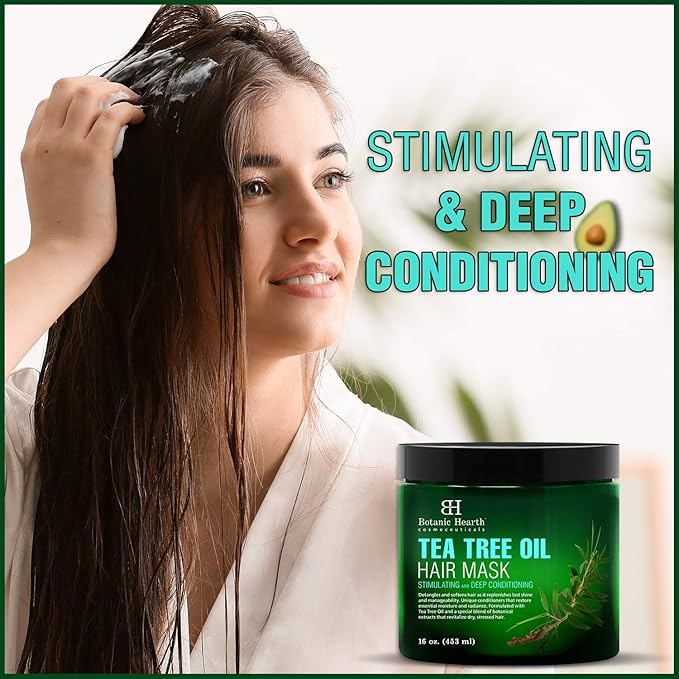 Botanic Hearth Tea Tree Hair Mask & Deep Conditioner, Moisturizes & Protects Hair & Scalp - with Soy Protein, Vitamin E, Collagen, Keratin & Coconut Oil - 16 oz (Packaging May Vary)