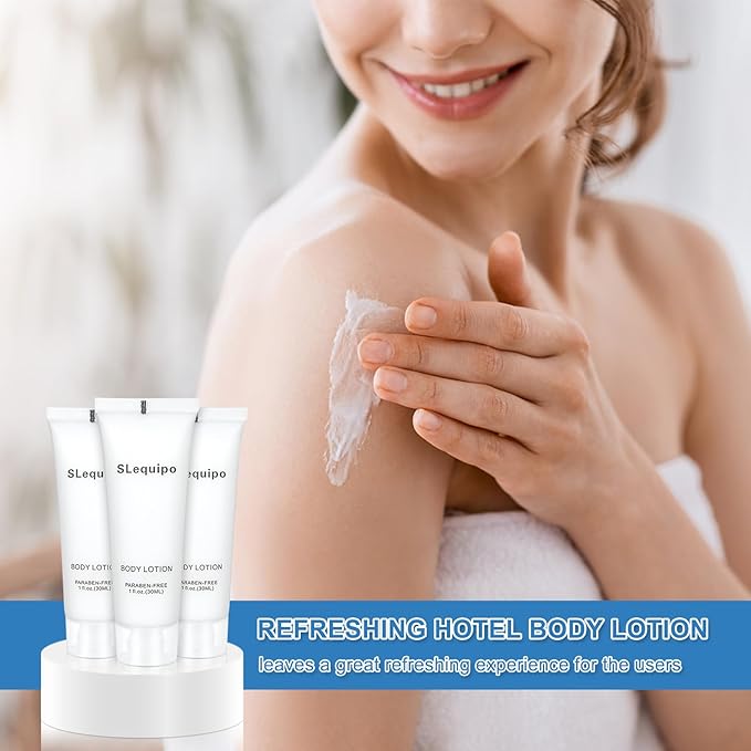 Travel Size Body Lotion Bulk (1 fl oz, 50 Pack), Refreshing Hotel Body Lotion, Mini and Small Size Body Lotion, Guest Hotel Toiletries in Bulk - Mini Body Lotion, Clear Container