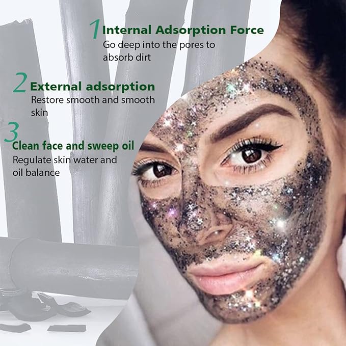 AICHUN BEAUTY Bamboo Charcoal Aloe Vera Peel-Off Glitter Mask Oil-Control Anti-Acne Moisturizing Detox Cleansing 10 minutes Facial Therapy 120ml/4.06fl.oz
