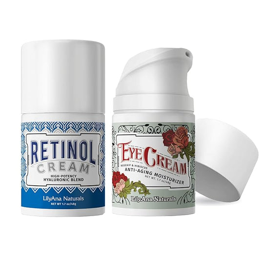 LilyAna Naturals Anti Aging Retinol Cream and Eye Cream Bundle 1.07 oz - Retinol Moisturizer for Face and Under Eye Cream for Dark Circles and Puffiness, Improve the look of Fine Lines and Wrinkles