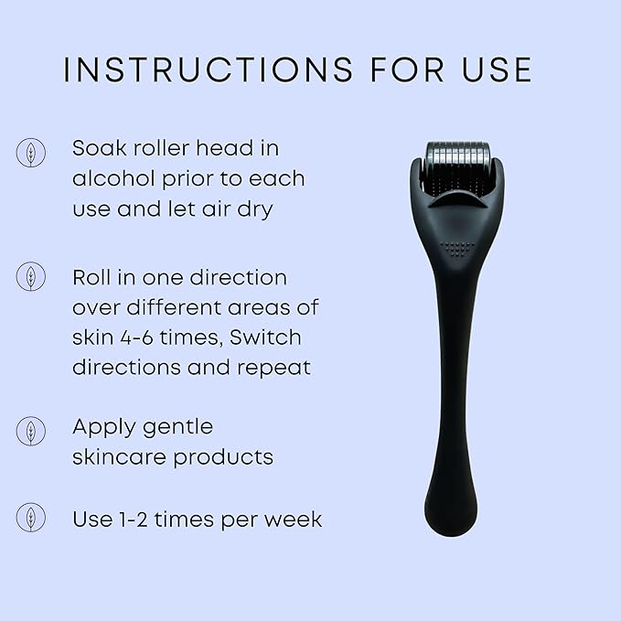 Derma Roller Microneedling Roller, 0.25mm Stainless Steel, Roller for Face, Beard, Scalp hair growth, Body, Microneedle Derm Stamp with Storage Case | For Women and Men | (Matte Black)