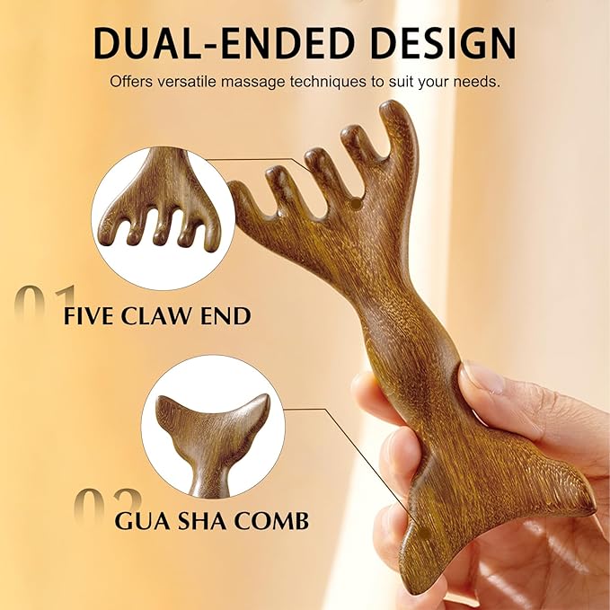 Sandalwood Scalp Massager – Dual Head Five Claw Massage Comb for Head Eye Shoulder and Neck – Manual Massager Tool for Women Men