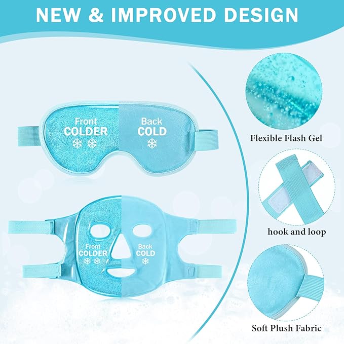 Geyoga Gel Ice Face Eye Mask Cooling Face Eye Masks for Reducing Puffiness, Dark Circles, Redness, Pain Relief, Migraine, Stress, Hot/Cold Pack Compress with Soft Plush Backing (Sky Blue)