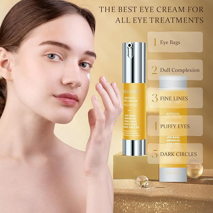 Retinol Under Eye Cream - Eye Cream for Dark Circles and Puffiness, Eye Bags, Wrinkles Fine Lines Skin Care Hydrates & Lifts Gold(0.47 Fl Oz)