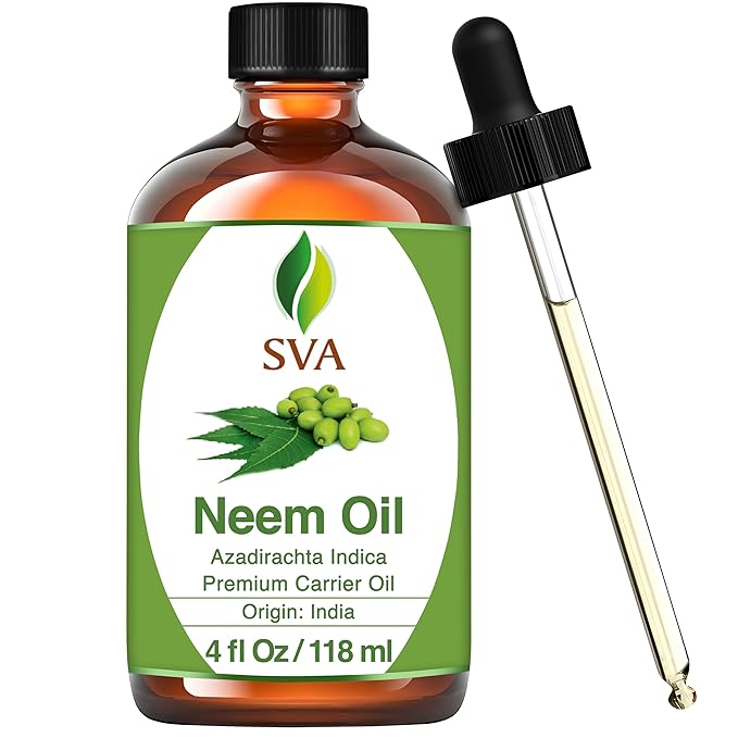 SVA Neem Seed Oil - 4 Fl Oz – 100% Natural Cold Pressed Neem Oil - for Face, Skin Care, Hair Care, Scalp Massage & Body Massage – Carrier Oil with Dropper