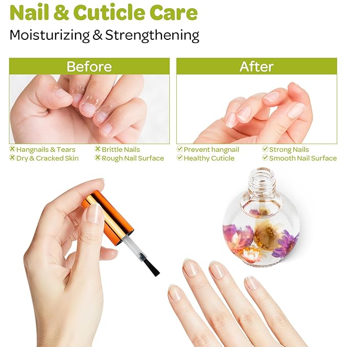 Cuticle Oil, Jasmine Scented Cuticle Nail Oil Infused with Real Flowers, Hydrates, Moisturizes, Strengthens, Repairs, Revitalizing Cuticle Oils for Nails Damage Dry Cuticle, 15ml