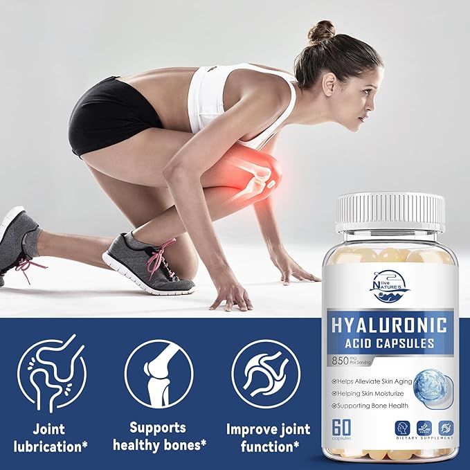 Nature's live Hyaluronic Acid Supplements, 850mg High Bioavailable Dietary Hyaluronic Acid Capsules, Double Strength Joint Lubrication, Skin Hydration, Hair & Nails Support, 60 Softgels, 1 Pack