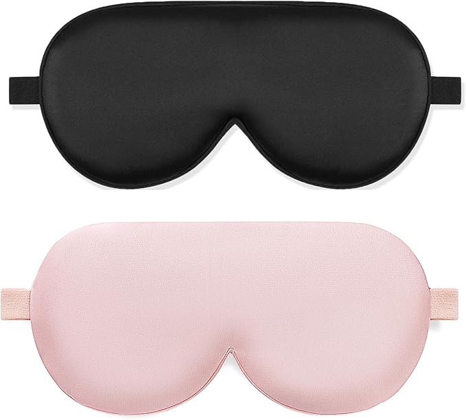 ALASKA BEAR Cooling Gel Eye Mask Weighted Silk Sleep Mask & Cotton Eyeshades Cold & Hot Compress for Pain Relief, 180g Heavy, 2 Set(Black & Pink)