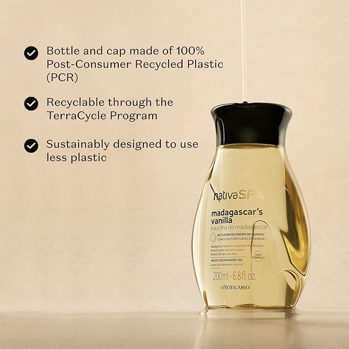 Nativa SPA by O Boticário, Madagascar Vanilla Body Oil, Fragranced Moisturizing Oil to Hydrate Skin, 6.8 Ounce