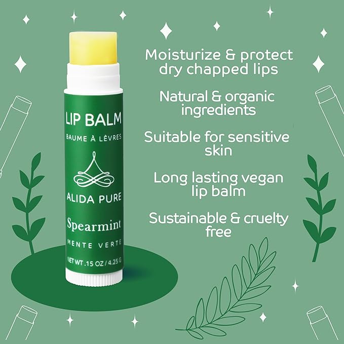 Spearmint Lip Balm Collection, Vegan Lip Balm Set, Beeswax Free, with Avocado Oil, Organic Jojoba Oil, and Vitamin E, Natural Moisturizer for Dry, Chapped Lips, 3 Tube Set