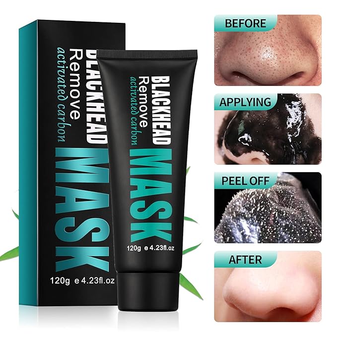 Peel Off Face Mask Blackhead Whiteheads Remover Masks Activated Charcoal Black Mask Purifying Peeling Facial Mask for Nose Pores Removal Reducing Cleansing Acne with Brush and Pimple Extractor Tools