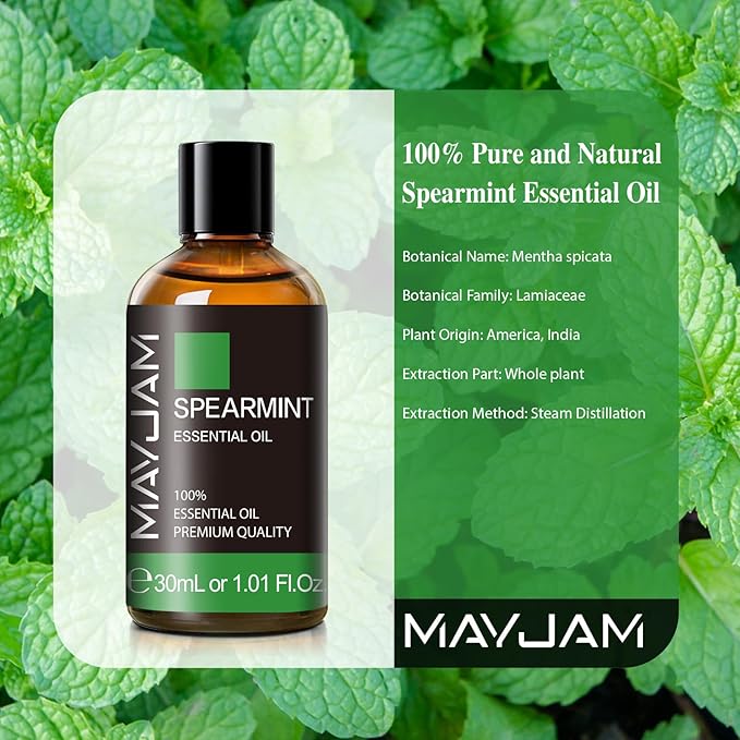Spearmint Essential Oil 30ML/ 1.01FL.OZ, MAYJAM Pure Spearmint Oil for Massage, Diffuser, Soap Making, Long Lasting Scents
