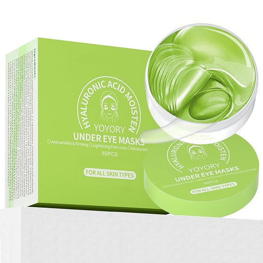 Under Eye Patches Masks - for Puffy Eyes, Dark Circles,and Fine Lines,Eye bags,Reduce Wrinkles Smoothing Skin Care Treatment with Collagen and Hyaluronic Acid for Women and Men, (60 Pcs) Green