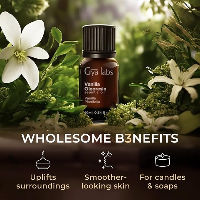 Gya Labs Vanilla Essential Oil for Skin - 0.34 Fl Oz - Vanilla Oil for Diffuser, Body & Candle Making Scent - Long Lasting Perfume