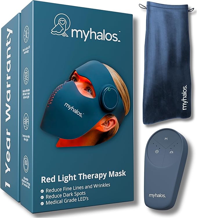 MyHalos® Red Light Therapy Mask for Face - LED Face Mask - Light Therapy with Redlight, Blue-Light & Near-Infrared, Skin Care Facial Device - Perfect for Wrinkles Fine Lines & Anti-Aging