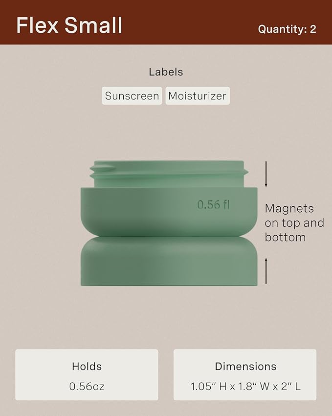 Cadence Travel Containers - Full Skincare Set - Magnetic Travel Capsules - 2 Small (0.56oz), 4 Medium Capsules (1.32oz), & Extender (1.43oz) with Multiple Labels for Better Organization - Charcoal