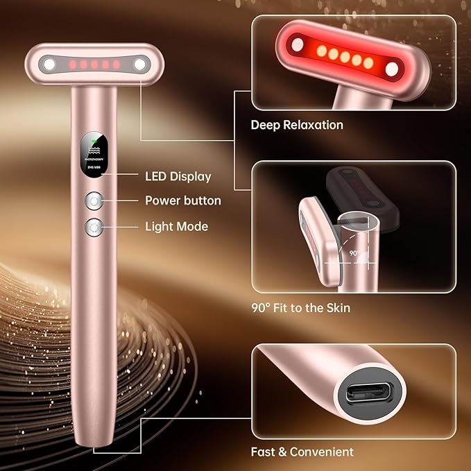 9 in 1 Red-Light-Therapy-Wand-for-Face, Portable Face Massager Tool, Microcurrent and Vibration True Beauty Glow Facial Massager Skincare Rejuvenation Tool for Women at Home
