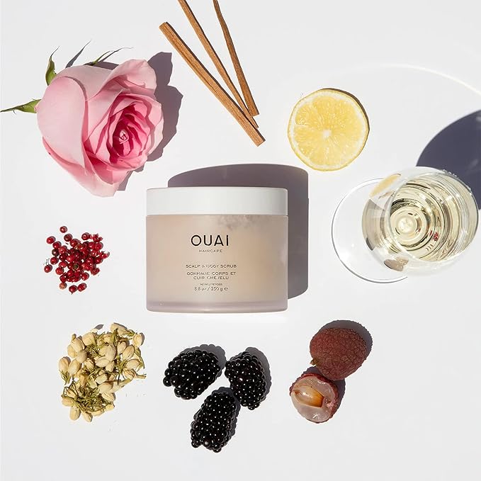 OUAI Scalp & Body Scrub, Melrose Place - Exfoliating Body Scrub with Sugar & Coconut Oil Blend for Smooth, Moisturized Skin - Gentle Scalp Scrub for Removing Product Build Up (8.8 Oz)