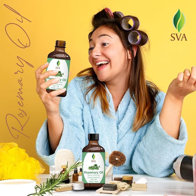 SVA Rosemary Essential Oil – 4 Fl Oz – 100% Natural Rosemary Oil for Hair, Face, Skin Care, Diffuser, Aromatherapy, Scalp, Body Massage, Soap and Candle Making – with Dropper