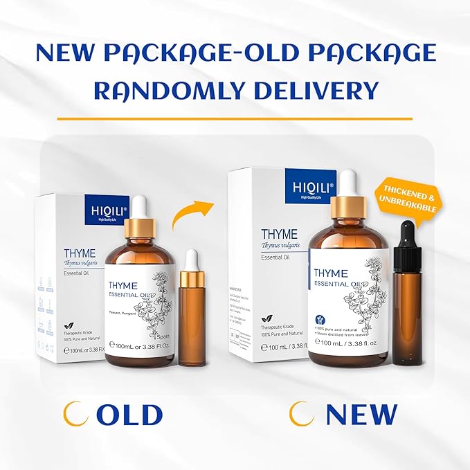 HIQILI 3.38 Fl Oz Thyme Essential Oil, 100% Pure Undiluted for Hair, Skin, Diffuser, Aromatherapy, Includes 10ML Travel Bottle - 100ML