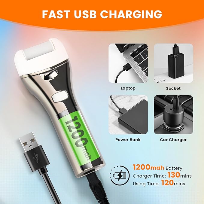 Electric Foot Callus Remover, Rechargeable Portable Electronic Foot File Pedicure Kits, 3 Roller Heads, 3 Speed, Battery Display for Remove Cracked Heels Calluses and Dead Skin Ideal Gift