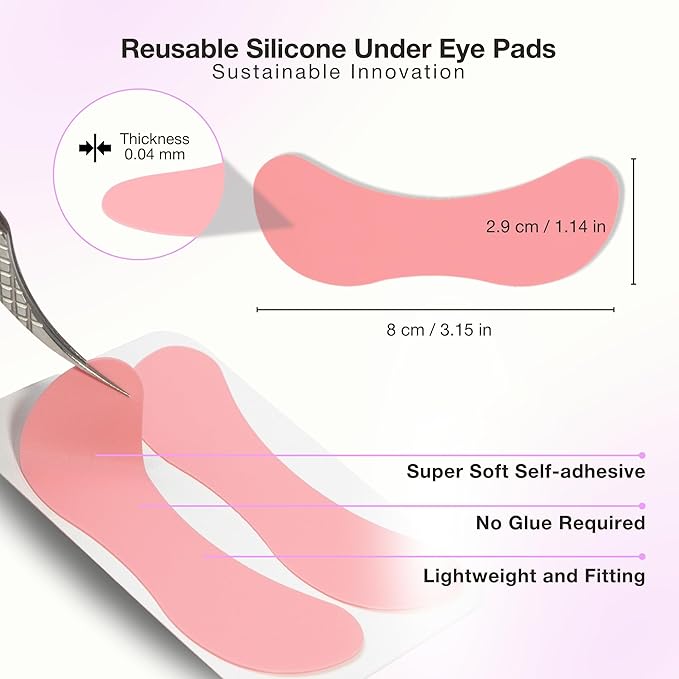 Curacoro Reusable Eye Pads, Silicone Under Eye Patches Lash Lift Cover Eyelash Extension | Soft Pads for Sensitive Skin during Eyelash Perm Lamination & Lash Extensions Remover (Pink, Style 2)