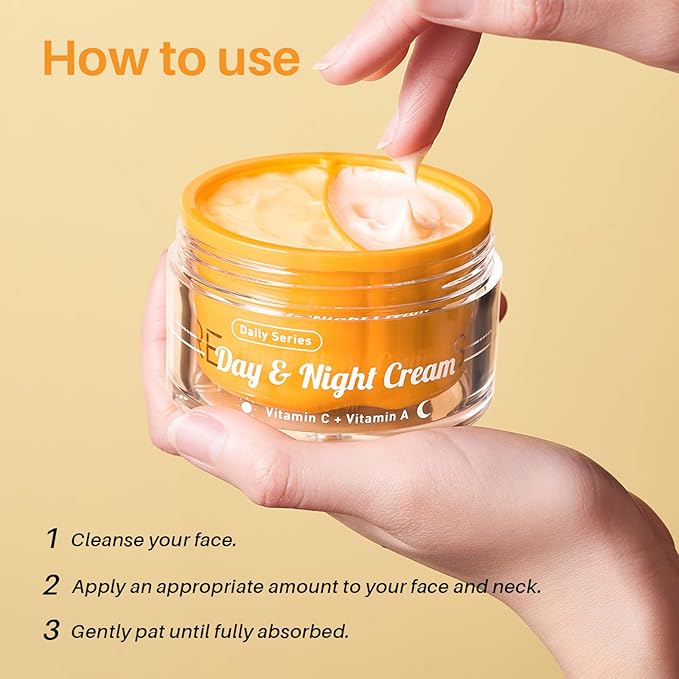 Day & Night Cream Combo，Anti-Wrinkle Hydrating Face Cream with Vitamin C + Firming Renewal Night Cream with Vitamin A，Universal 2-in-1 Formula for All Skin Types, 3.4 Oz