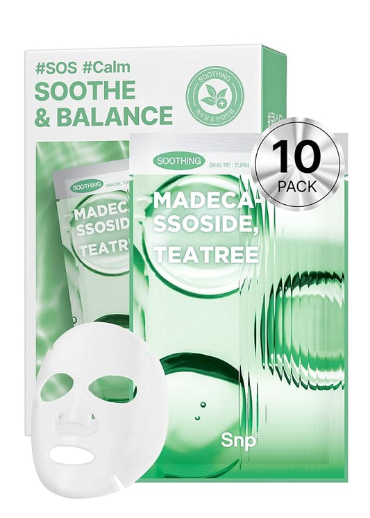 [K Beauty] Skin Return Soothing Essence Sheet Mask | Moisturizing and Hydrating for All Skin Types | Vegan Sheet Masks with Tea Tree Extract | Korean Face Masks Skincare | Facial Mask | 10 Sheets