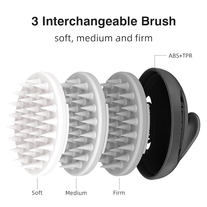 Hair Massager Scalp 3 in1 Scalp Scrubber Silicone Scalp Massager with Three Bristles-Soft, Medium and Hard Brush for Men Women and Pets,Black