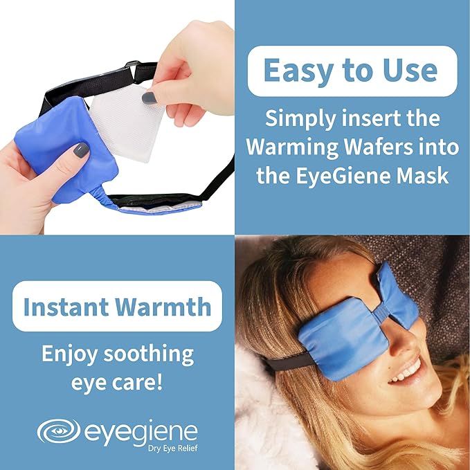 EyeGiene System - Self Heating Eye Mask – Warm Compress for Eyes, Multi-Use Heat Treatment for Dryness, Fatigue, Styes, Blepharitis, Portable Heated Mask for Dry Eyes, 10 Pair Wafers & 1 Eye Mask