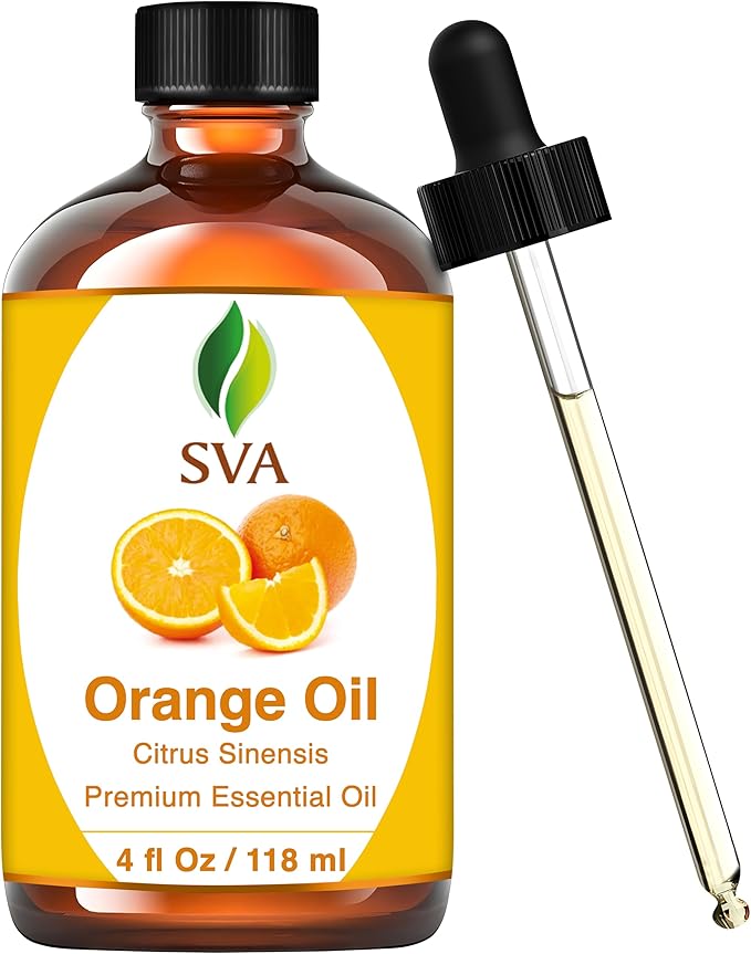 SVA Orange Essential Oil – 4 Fl Oz – 100% Natural Orange Oil - for Diffuser, Hair Care, Face, Skin Care, Aromatherapy, Scalp and Body Massage, Soap and Candle Making - with Dropper