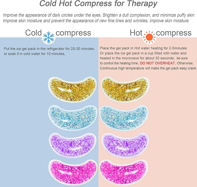 Under Eye Patches for Puffy Eyes, Reusable Ice Gel Eye Pad Cooling Eye Patch Hot Cold Therapy Eye Mask 8 Pack
