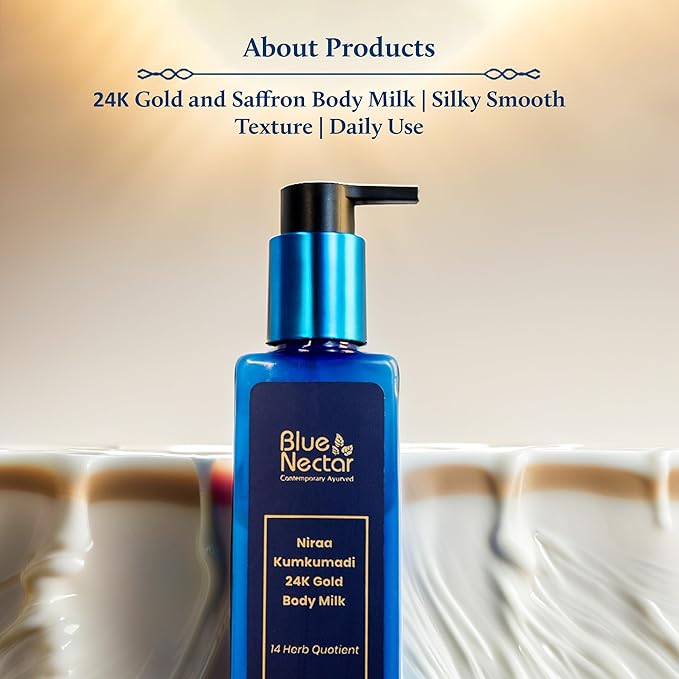 Blue Nectar 24K Carat Gold Body Milk for Women & Men | Body Lotion with Plant Based AHA & Niacinamide | Moisturizer for Body | All Skin Types (14 Herbs, 6.76 Fl Oz)