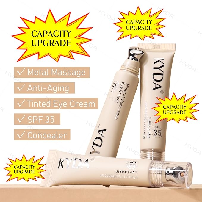 KYDA Mineral Sunscreen Eye Cream, 3-in-1 Anti-Aging Eye Cream, SPF 35, for Dark Circle and Fine Lines, Light