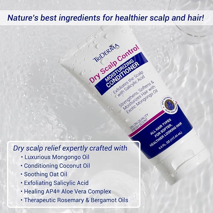 TriDerma Dry Scalp Control Deep Moisturizing Hair Conditioner - Salon Quality Treatment - Salicylic Acid, Exfoliates, Nourishes & Strengthens Hair - Exotic Mongongo & Rosemary Oil - 6 oz